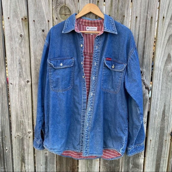 Columbia Other - Vintage Columbia Flannel Lined Denim Long Sleeve Shirt Size Large